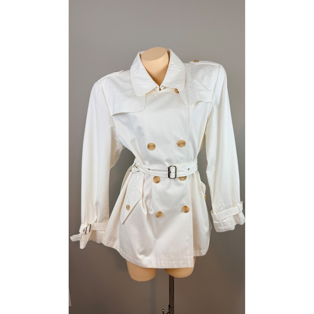 Gallery Old Money White Double Breasted Belted Trench Coat Jacket XL